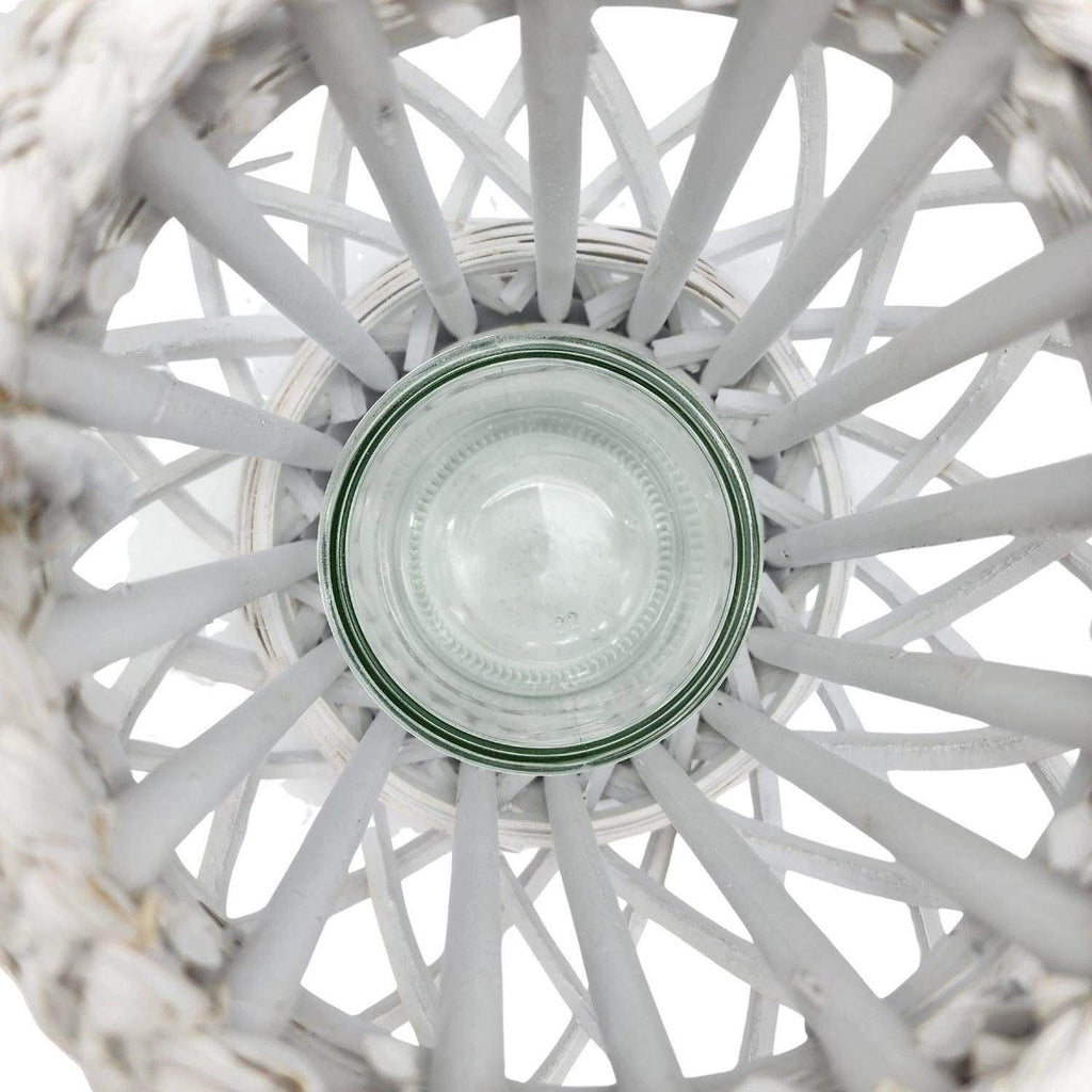 Candelabro Porta Vela Mimbre Rustico Redondo Terraza Blanco - Fliperex