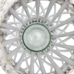 Candelabro Porta Vela Mimbre Rustico Redondo Terraza Blanco - Fliperex