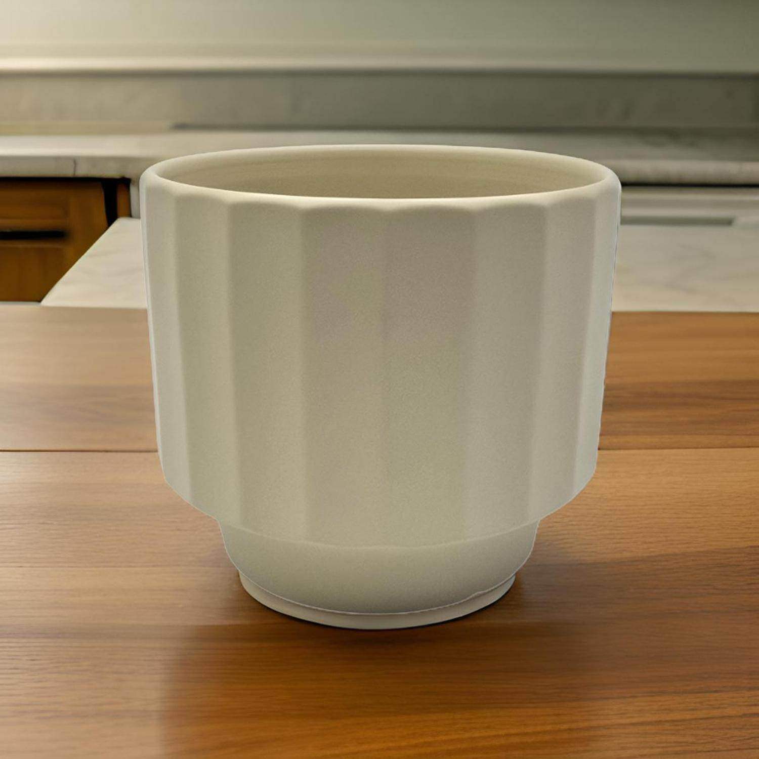 Macetero Maceta De Ceramica Limon Mate Lineas Verticales L - Fliperex