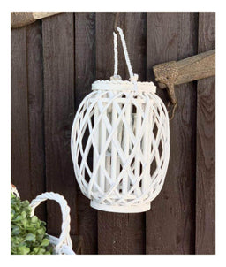 Candelabro Porta Vela Mimbre Rustico Redondo Terraza Blanco - Fliperex