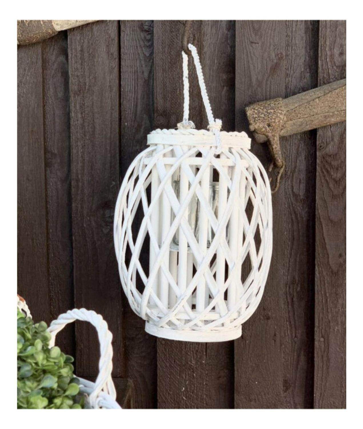 Candelabro Porta Vela Mimbre Rustico Redondo Terraza Blanco - Fliperex