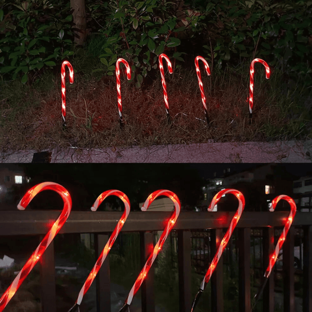 Set 5 Bastones De Navidad Luces Solares Navidad Jardin Hogar - Fliperex