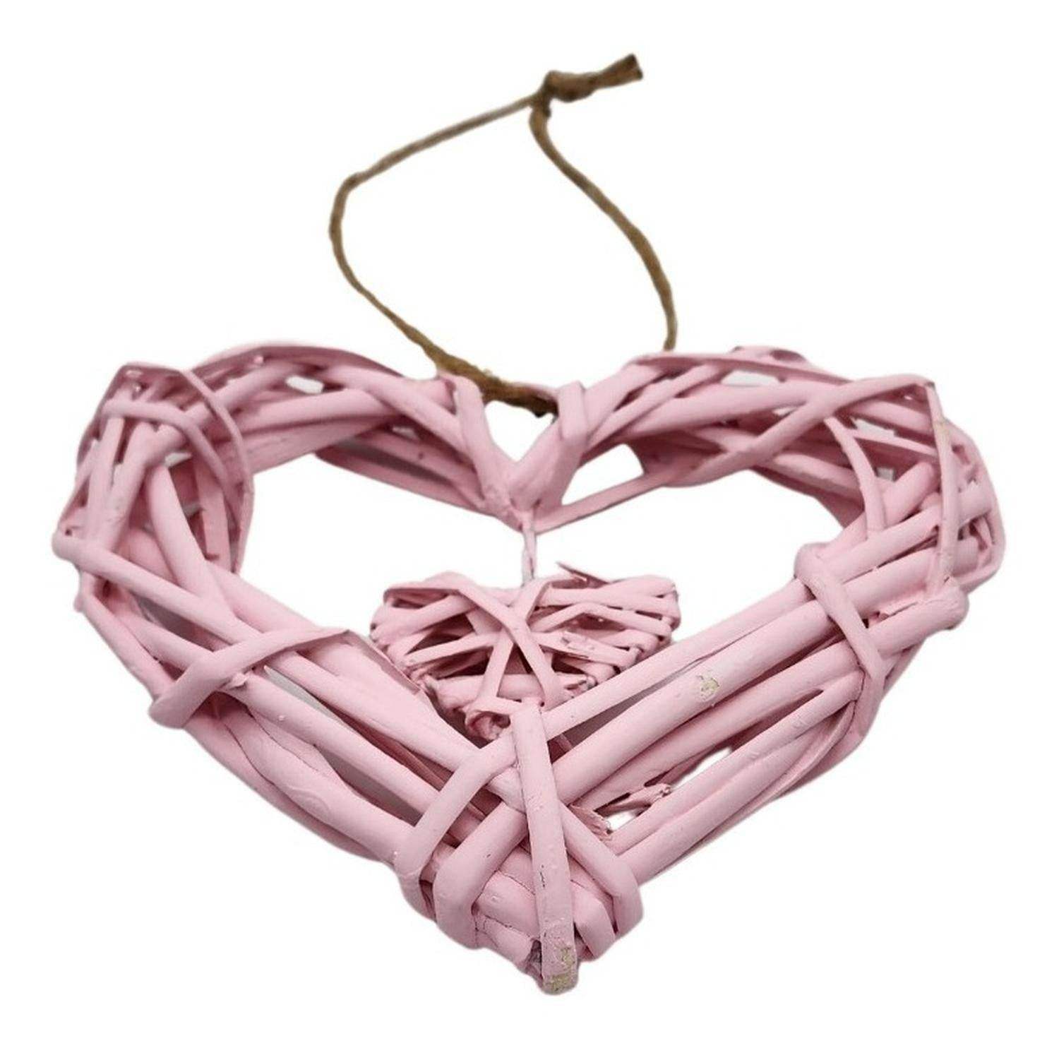 Decoración Colgante De Mimbre Corazón Color Rosado - Fliperex