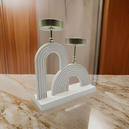 Candelabro Porta Vela Doble De Madera Blanco Con Dorado - Fliperex