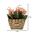 Planta Artificial Macetero Estilo Mimbre Flores Rosados - Fliperex
