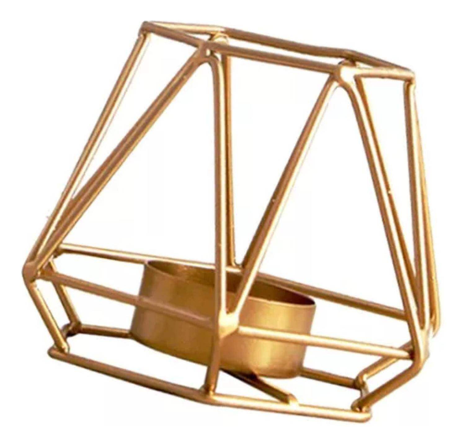Candelabro Porta Vela Dorado Estilo Geométrico Decorativo - Fliperex
