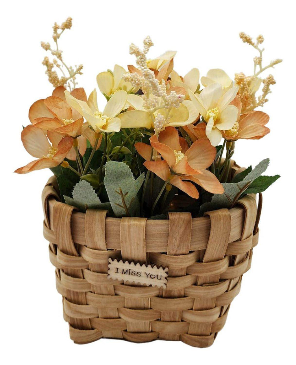 Planta Artificial Macetero Mimbre Flores Amarillas Naranjas - Fliperex