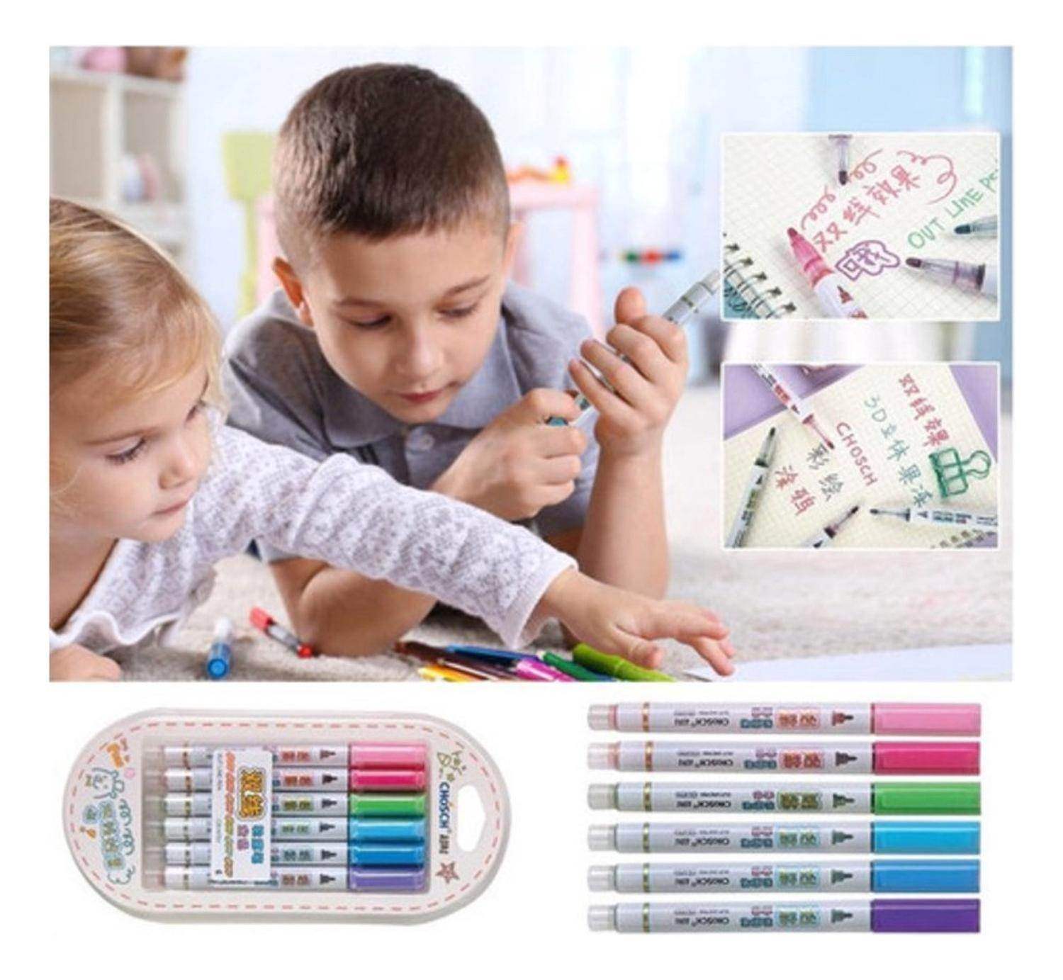 Marcadores Metalicos Outline Pen 6 Colores Profesionales - Fliperex