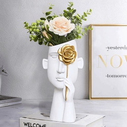 Florero Retrato Nordico Escultura Rostro De Resina Blanco - Fliperex