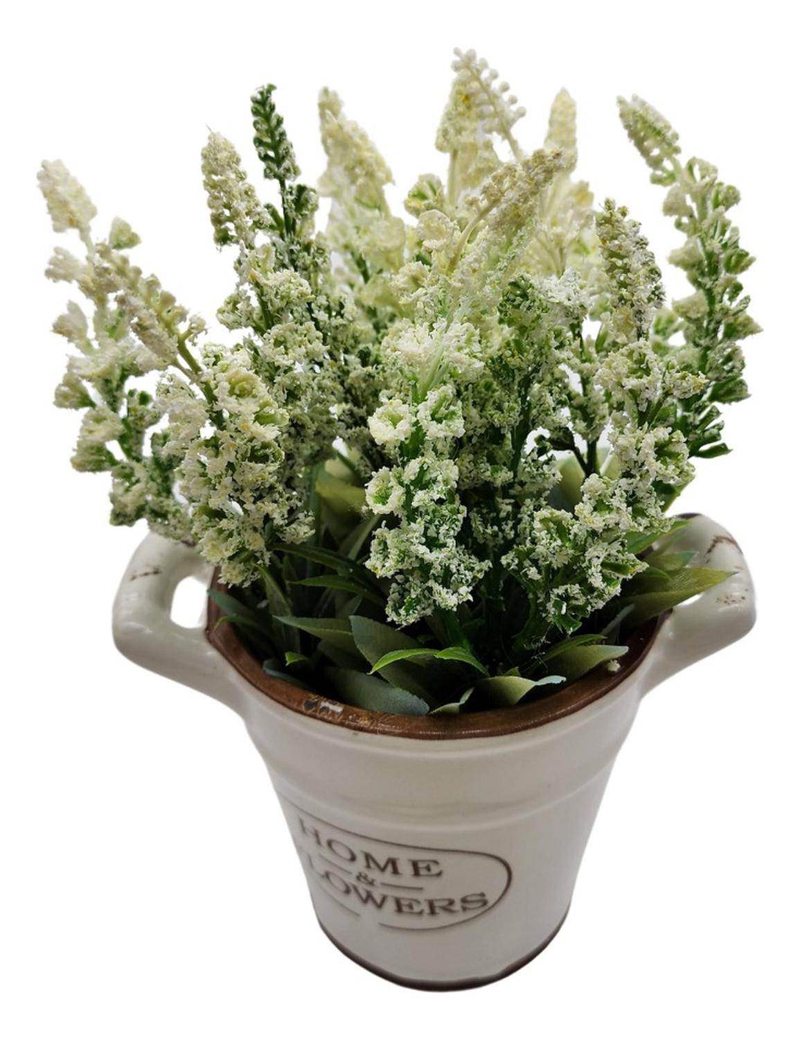 Planta Artificial Macetero Cerámica Home And Flowers Blanco - Fliperex