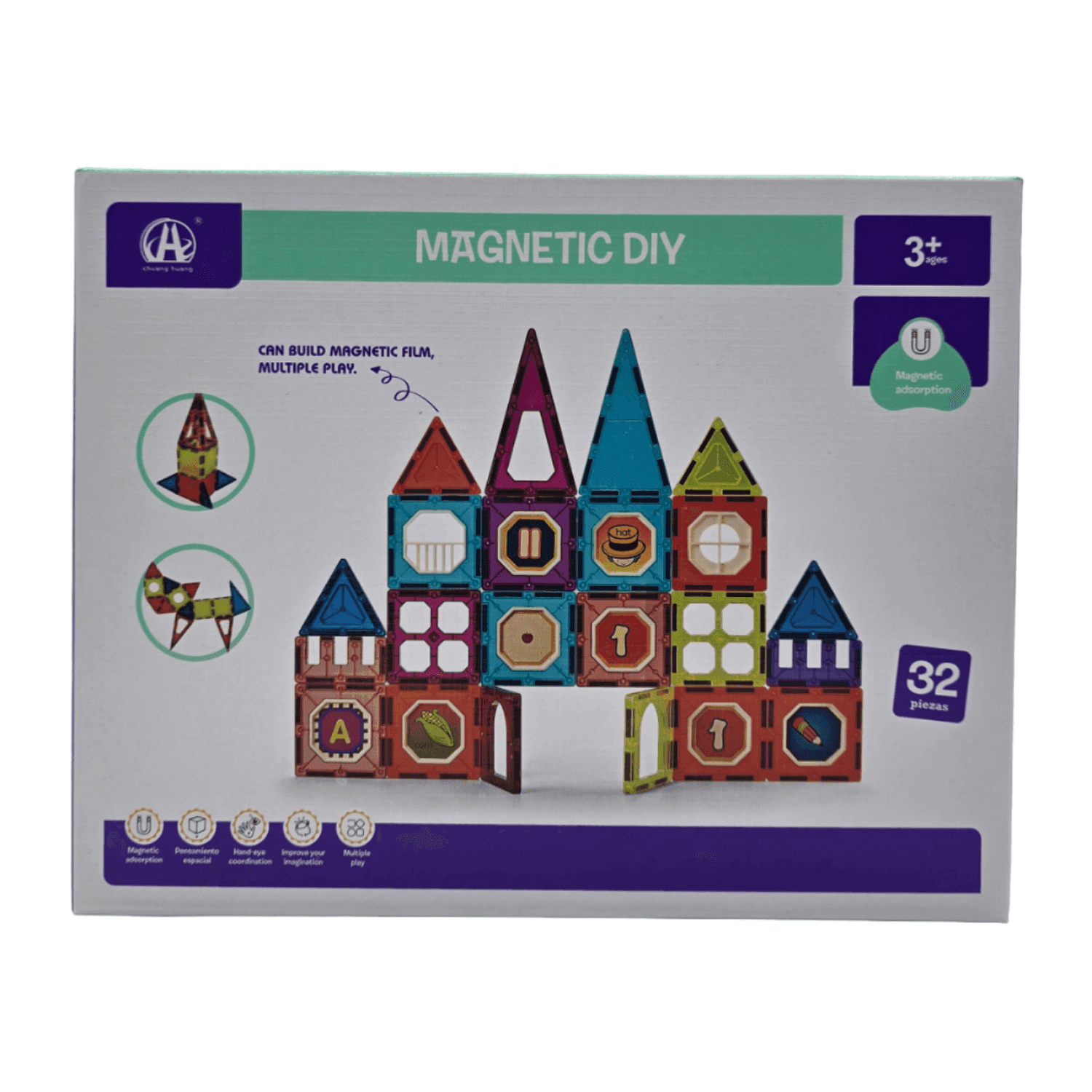 Set De Construccion Magnetico Piezas Magneticas 32 Piezas - Fliperex