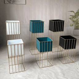 Set 2 Porta Macetero Pedestal Maceta Plantas Negro Dorado - Fliperex