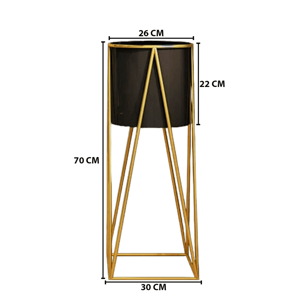 Porta Macetero Pedestal Maceta Plantas Negro Dorado - Fliperex
