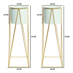 Set 2 Porta Maceteros Pedestal Igual Tamaño Blanco Dorados - Fliperex