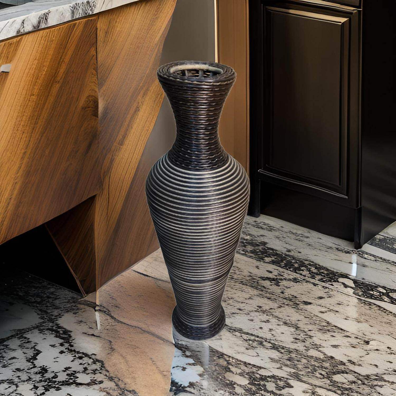 Jarron Florero Decorativo Tejido Rattan Moderno Negro 70 CM - Fliperex