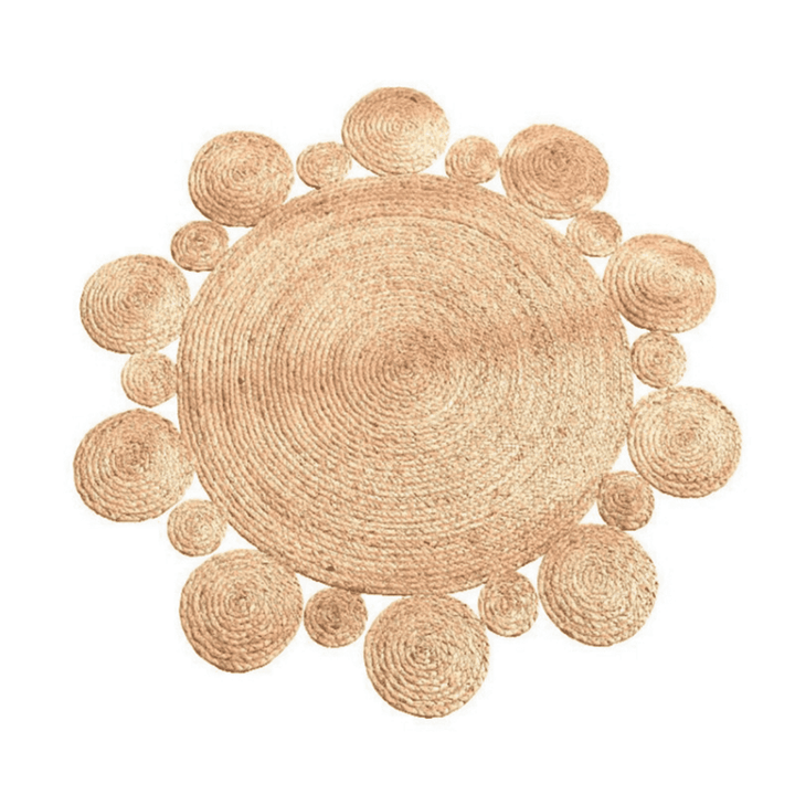 Alfombra Redonda De Yute Borde Circulos Intercalado Natural - vista 2