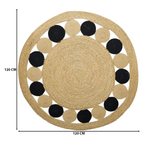 Alfombra Redonda De Yute Borde De Circulos Negro y Franja - Fliperex