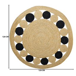 Alfombra Redonda De Yute Borde De Circulos Negro y Franja - Fliperex