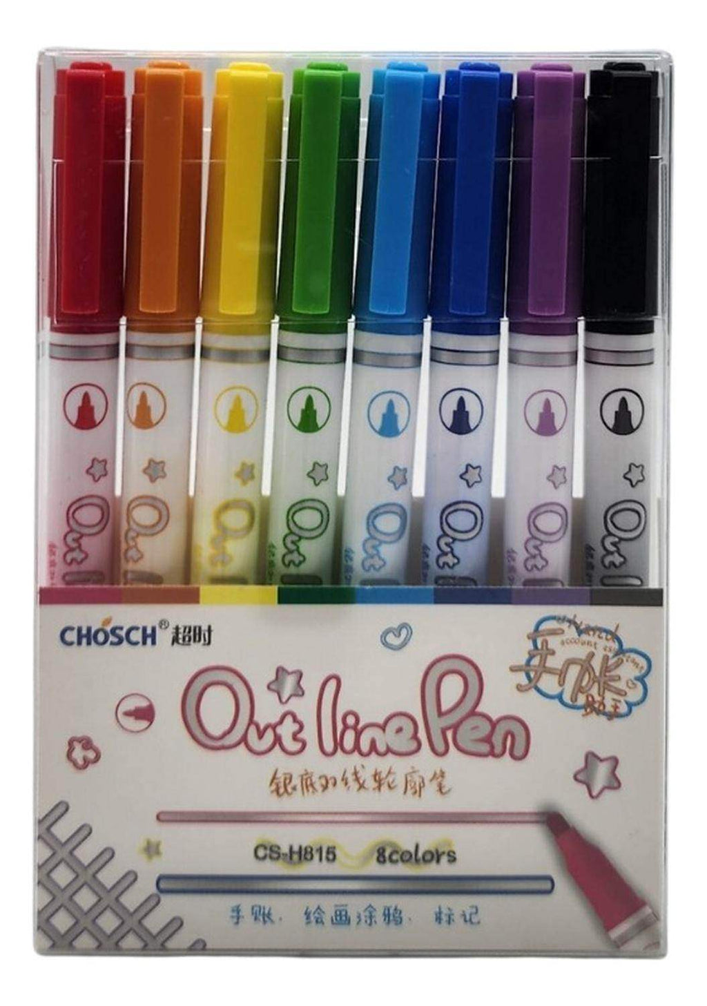 Set 8 Lapices Doble Linea Marcadores Out Line Pen Metalizado - Fliperex