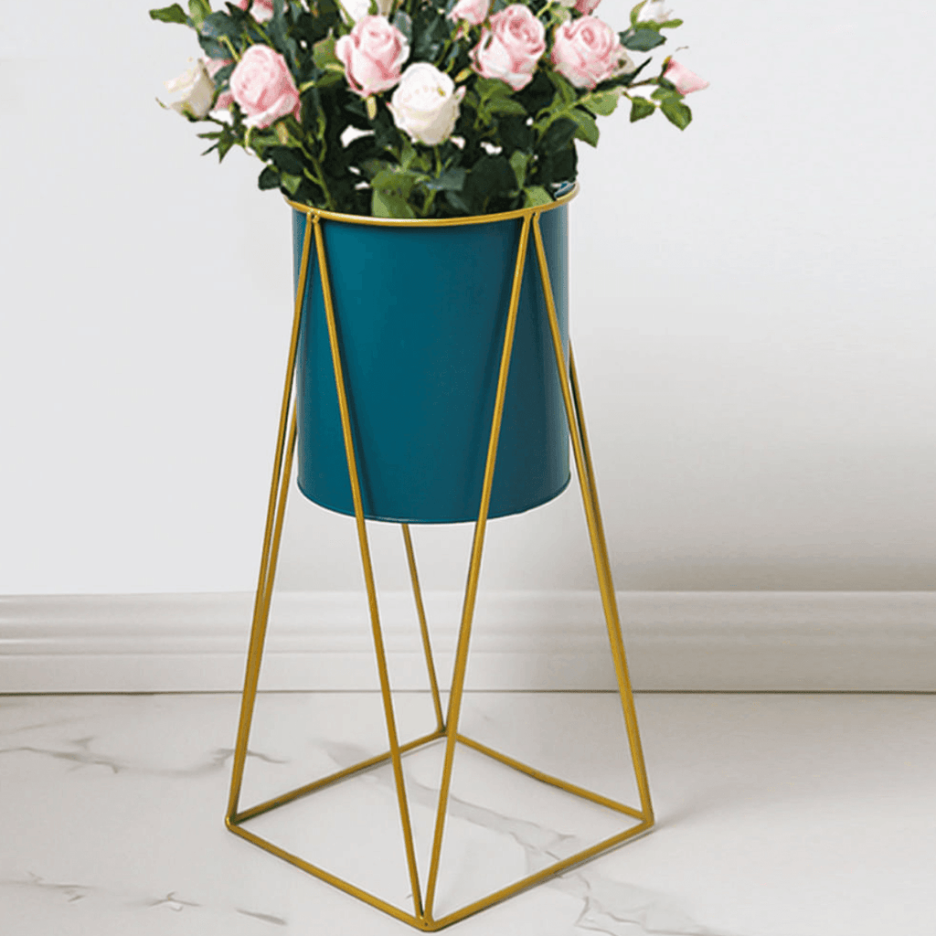 Porta Macetero Pedestal Maceta Plantas Verde Dorado - Fliperex