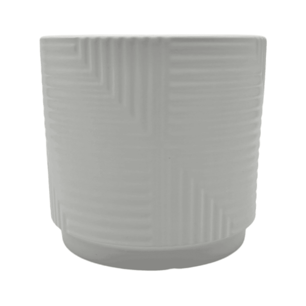 Macetero Maceta De Ceramica Blanco Con Linea Cuadrada S - Fliperex