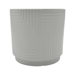 Macetero Maceta De Ceramica Blanco Con Linea Cuadrada S - Fliperex