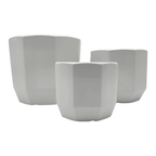 Set 3 Maceteros Maceta De Ceramica Blancos Lineas Verticales - Fliperex