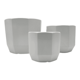 Set 3 Maceteros Maceta De Ceramica Blancos Lineas Verticales - Fliperex