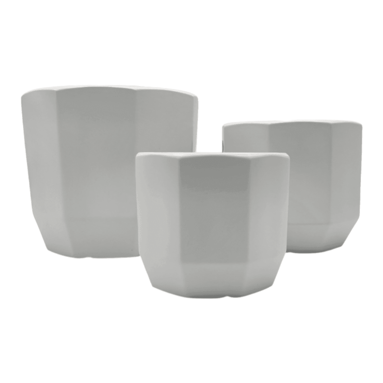 Set 3 Maceteros Maceta De Ceramica Blancos Lineas Verticales - Fliperex