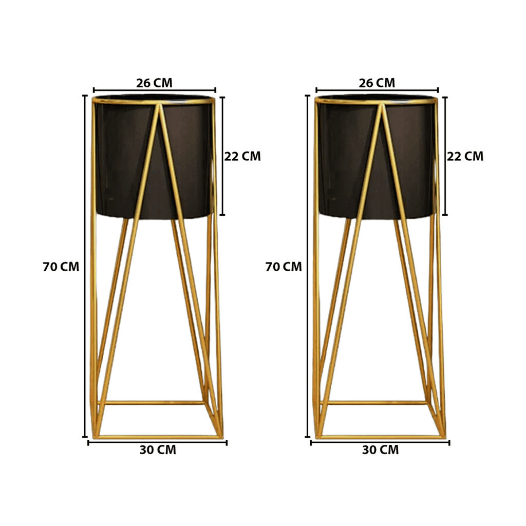 Set 2 Porta Maceteros Pedestal Igual Tamaño Negro Dorados - Fliperex