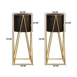 Set 2 Porta Maceteros Pedestal Igual Tamaño Negro Dorados - Fliperex