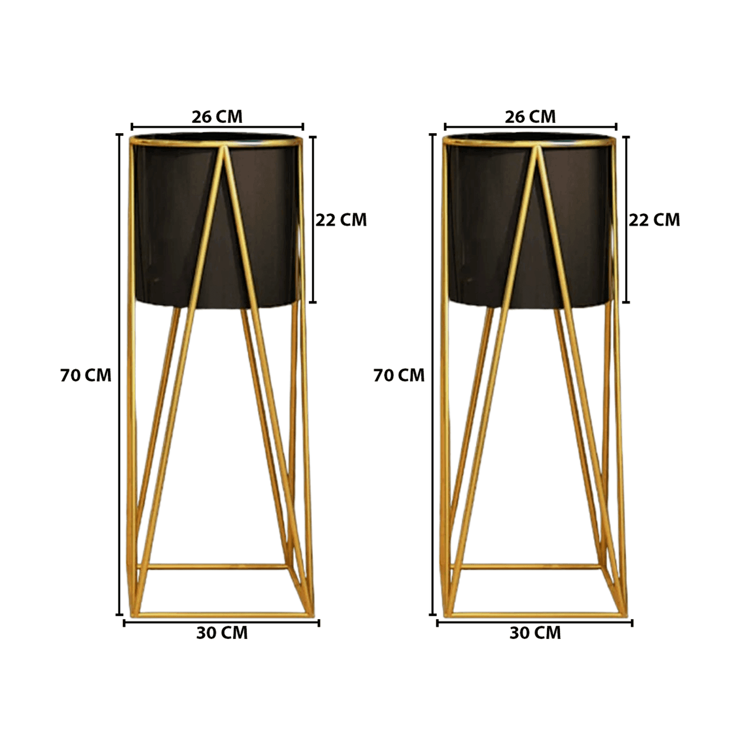 Set 2 Porta Maceteros Pedestal Igual Tamaño Negro Dorados - Fliperex