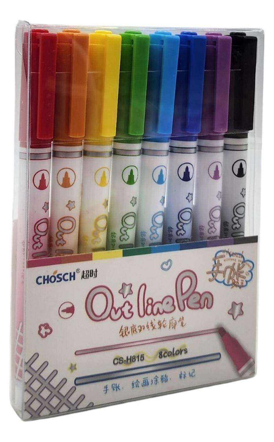 Set 8 Lapices Doble Linea Marcadores Out Line Pen Metalizado - Fliperex