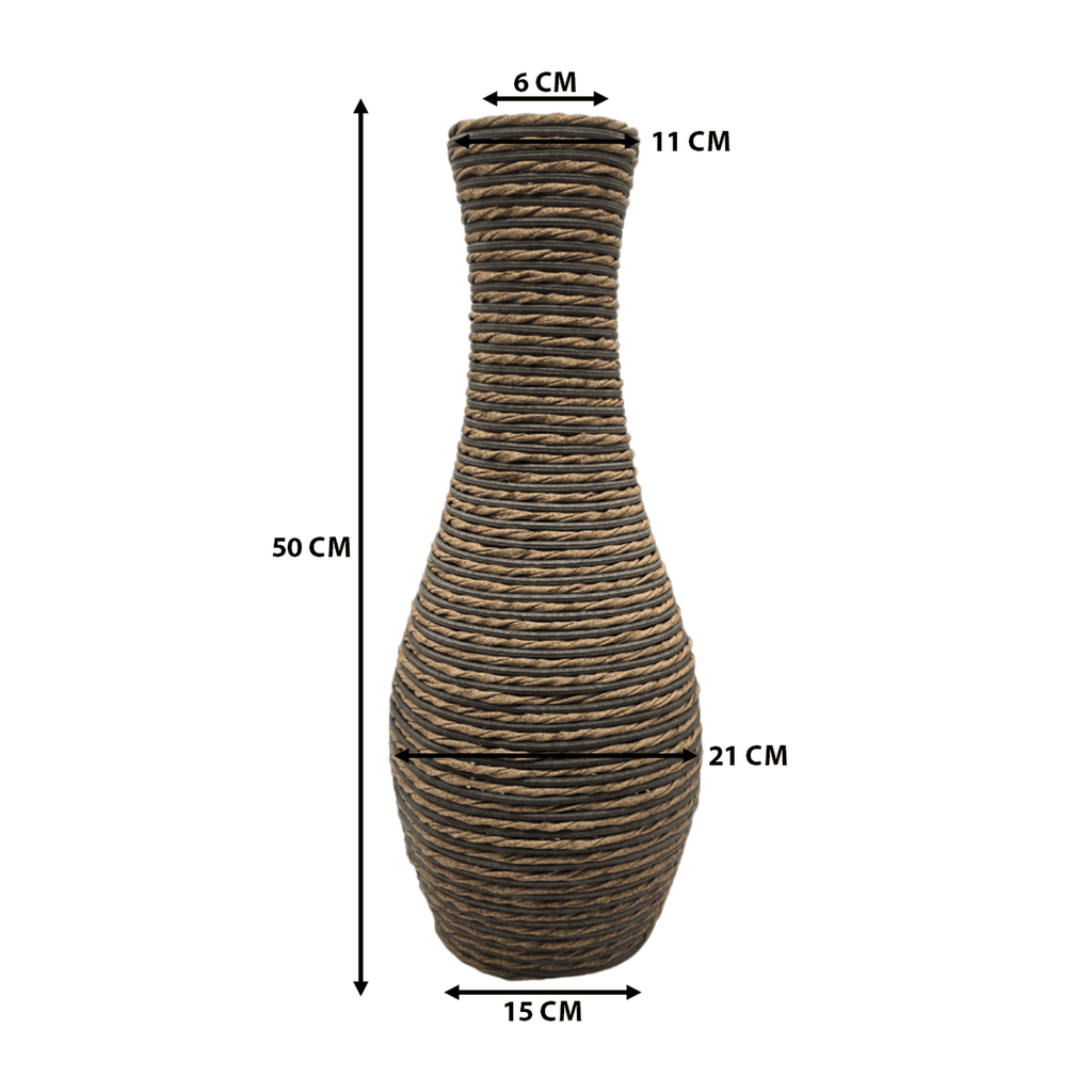 Jarron Florero Decorativo Tejido Rattan Moderno Café 50 CM - Fliperex
