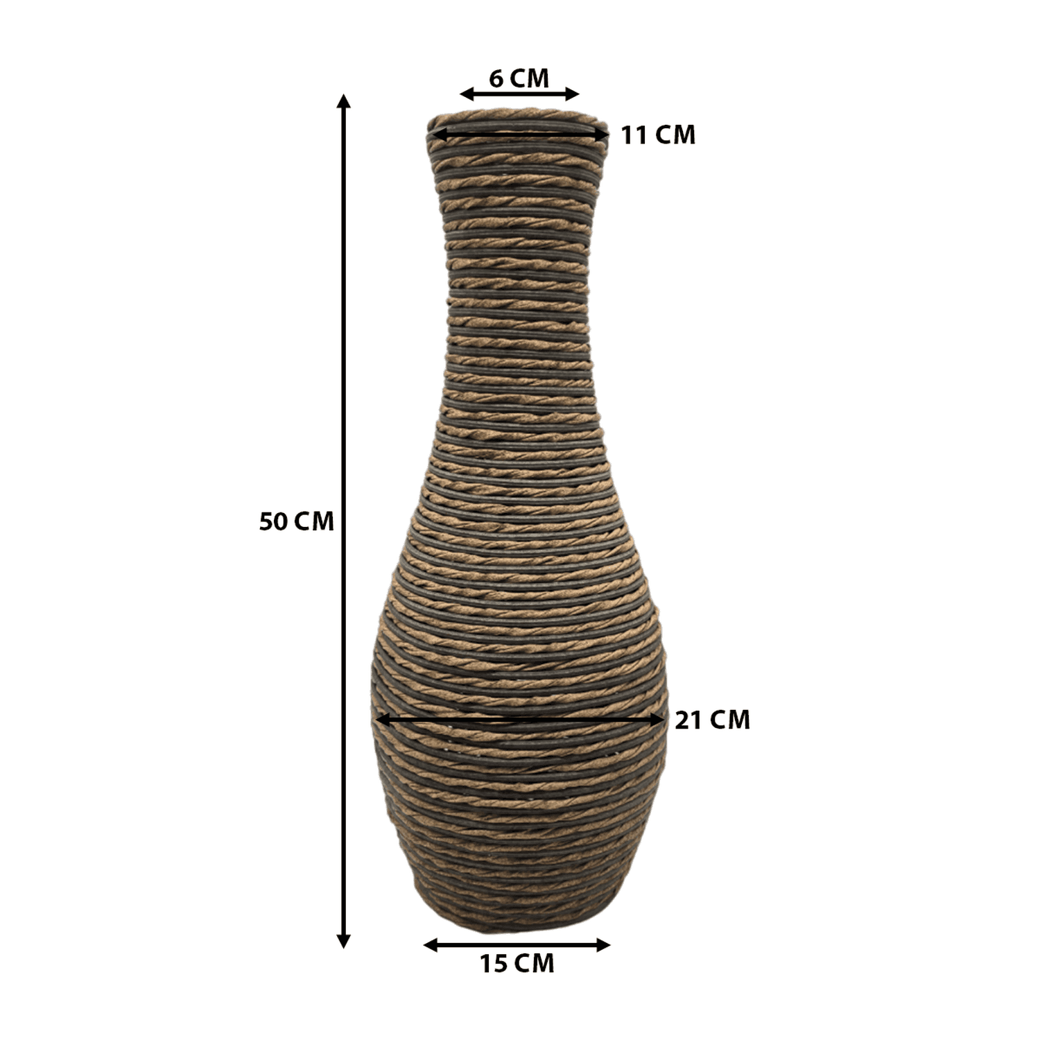 Jarron Florero Decorativo Tejido Rattan Moderno Café 50 CM - Fliperex