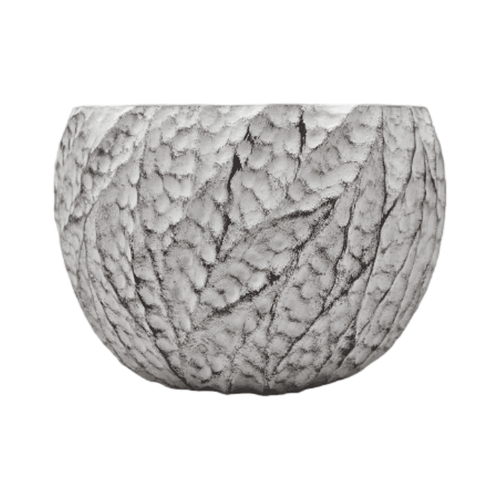 Set 3 Macetero Maceta Acabado Cemento Relieve Hojas Blanco S - Fliperex