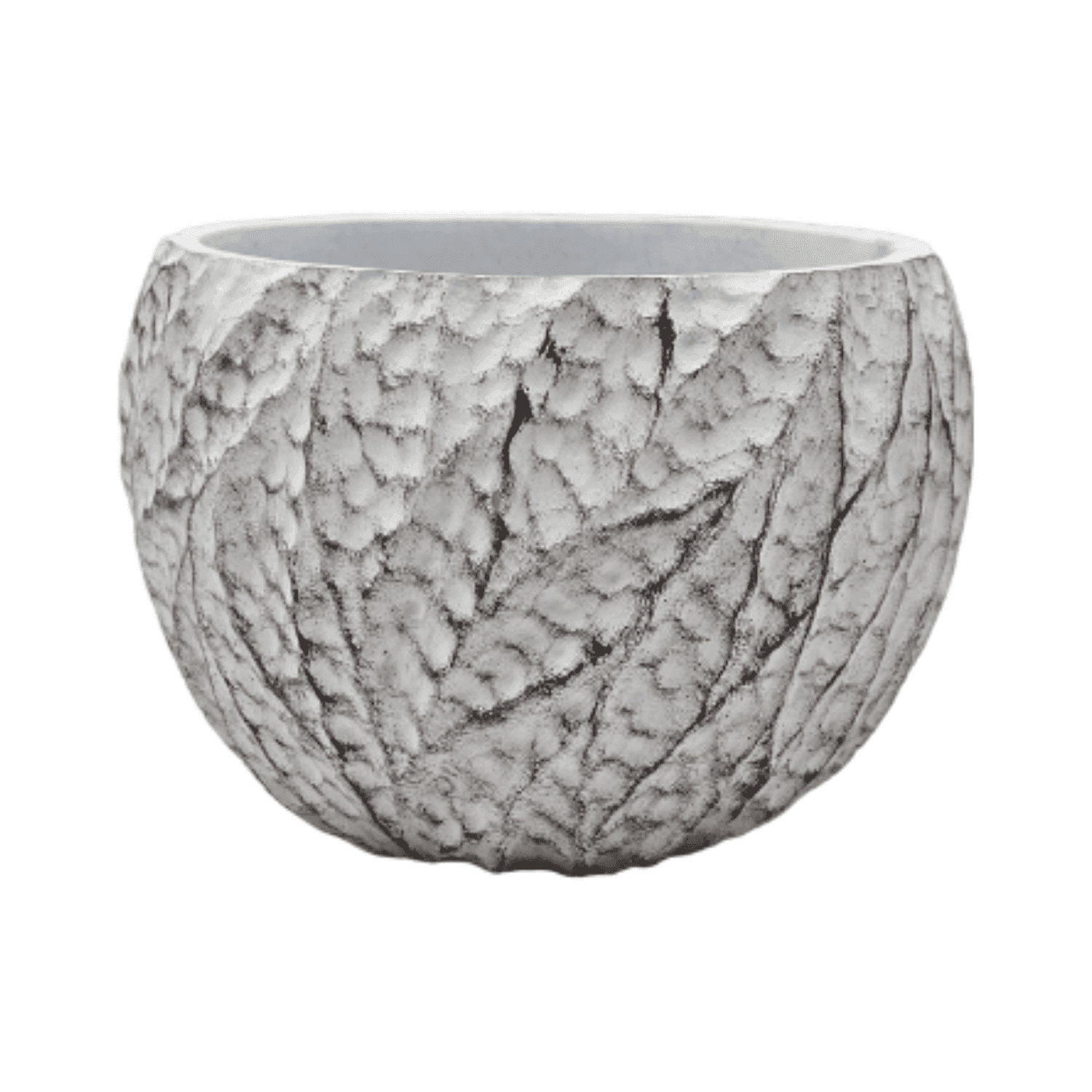 Macetero Maceta Acabado Cemento Relieve Hojas Blanco M - Fliperex