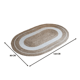 Alfombra De Yute Rustica Ovalada Natural Con Franja Blanca S - Fliperex