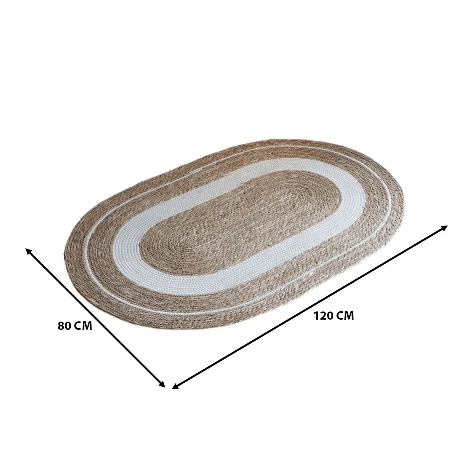 Alfombra De Yute Rustica Ovalada Natural Con Franja Blanca S - Fliperex