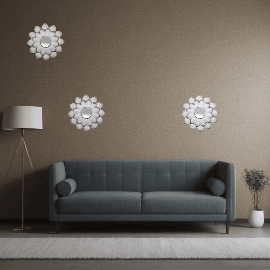 Set 3 Marcos De Espejos Flor De Loto Decorativo Blanco Deco - Fliperex