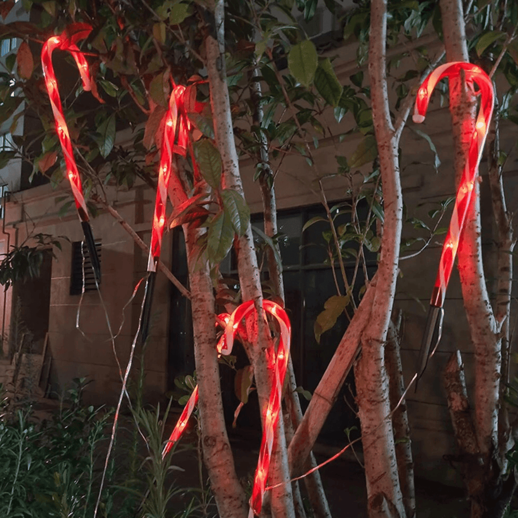 Set 5 Bastones De Navidad Luces Solares Navidad Jardin Hogar - Fliperex