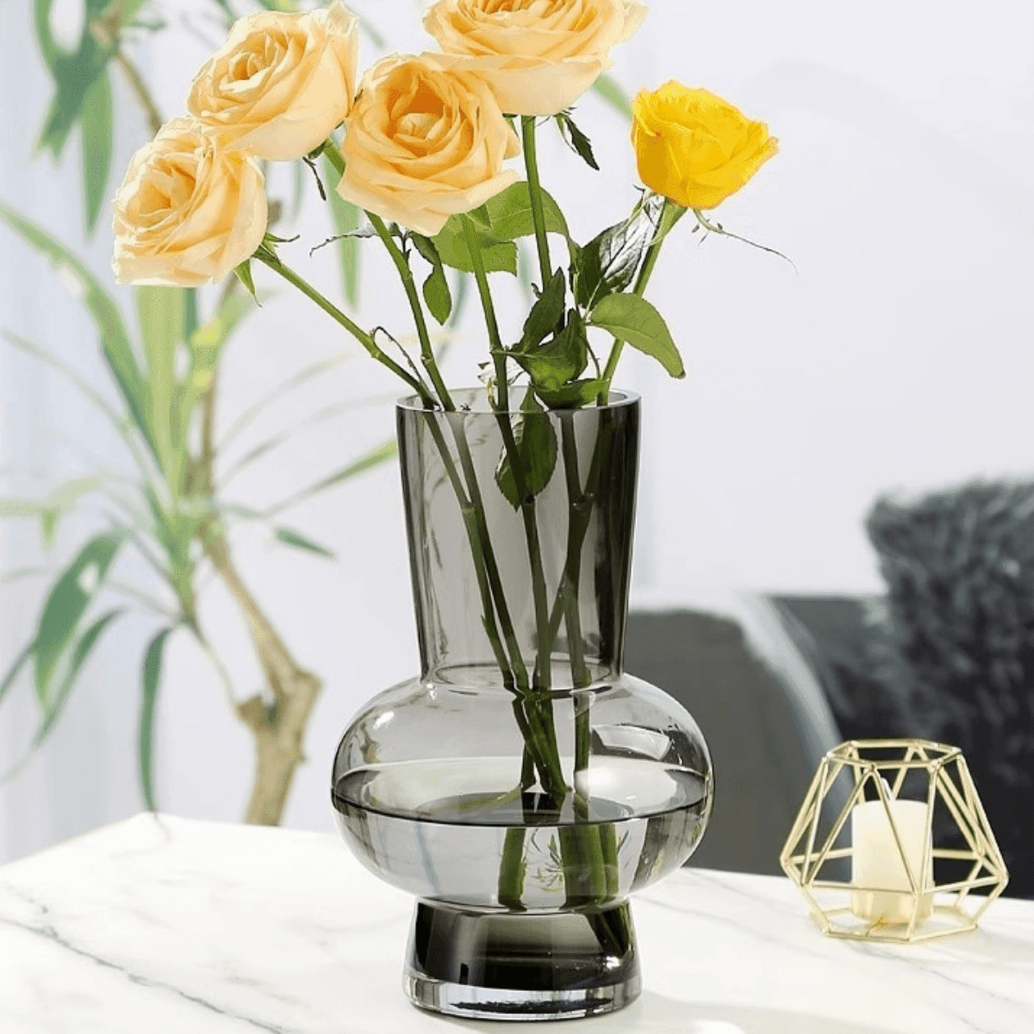 Florero Elegante De Vidrio Cristal Premium Tono Oscuro - Fliperex