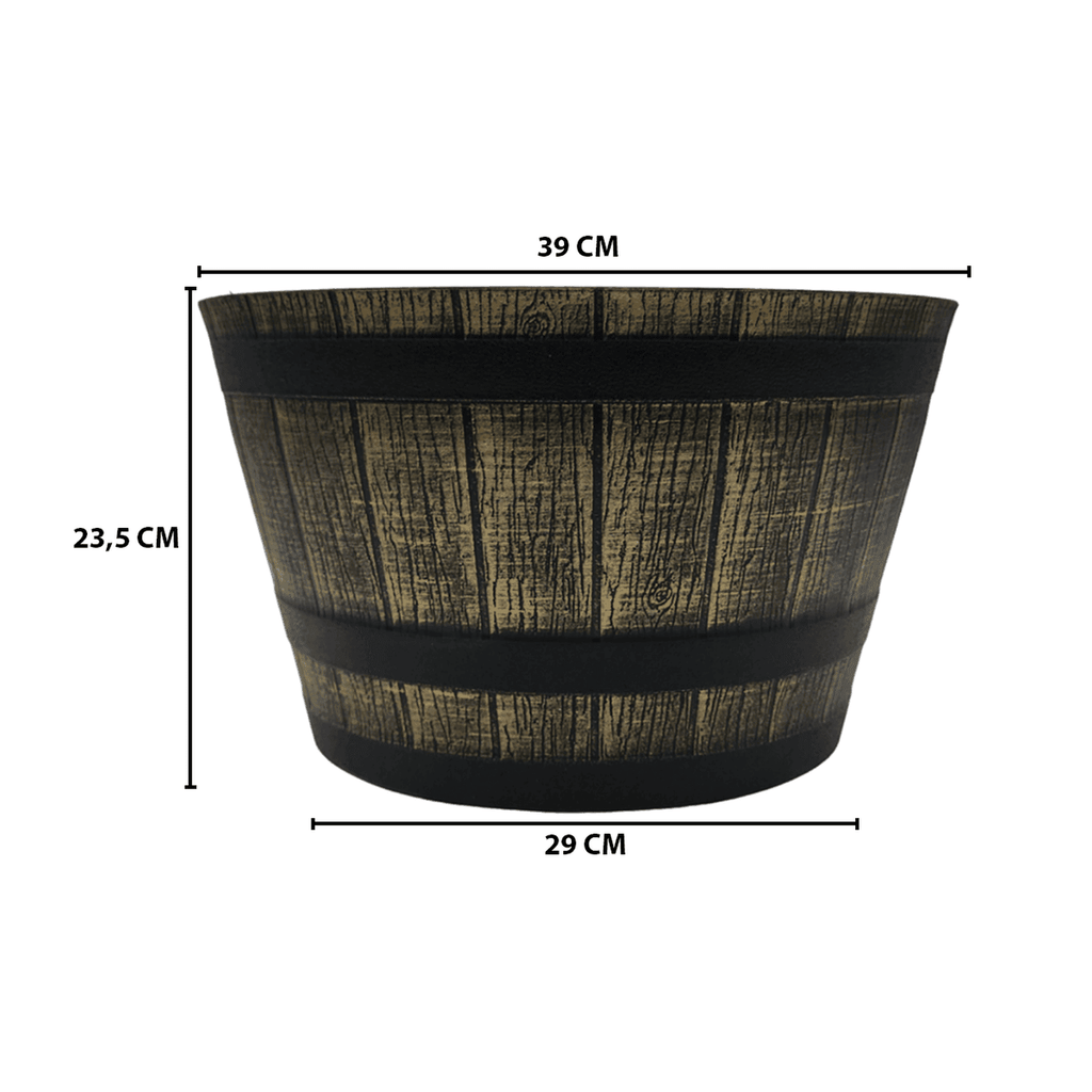 Macetero Plastico Diseño Efecto Barril De Madera Maceta M - Fliperex