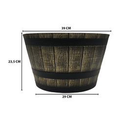 Macetero Plastico Diseño Efecto Barril De Madera Maceta M - Fliperex