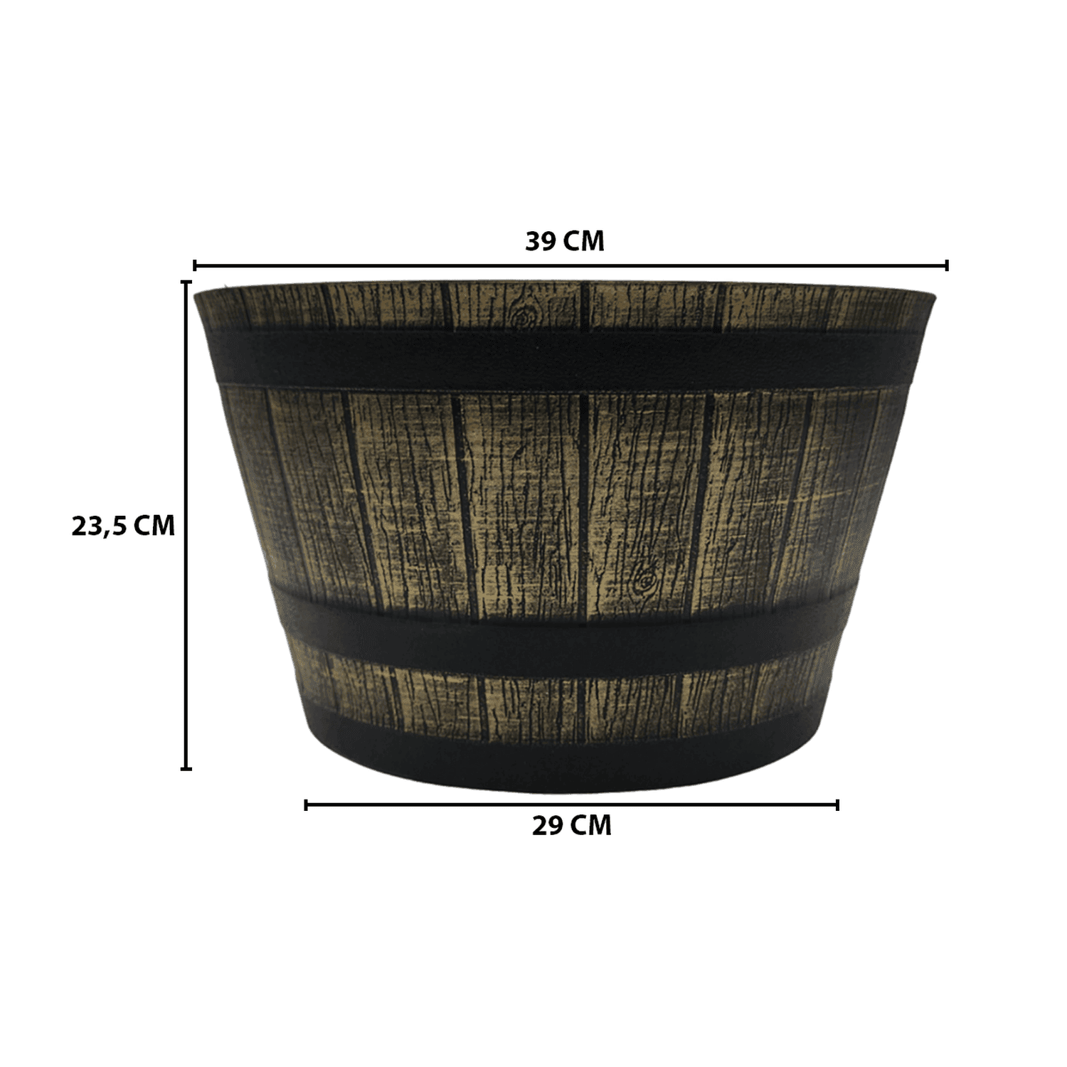 Macetero Plastico Diseño Efecto Barril De Madera Maceta M - Fliperex