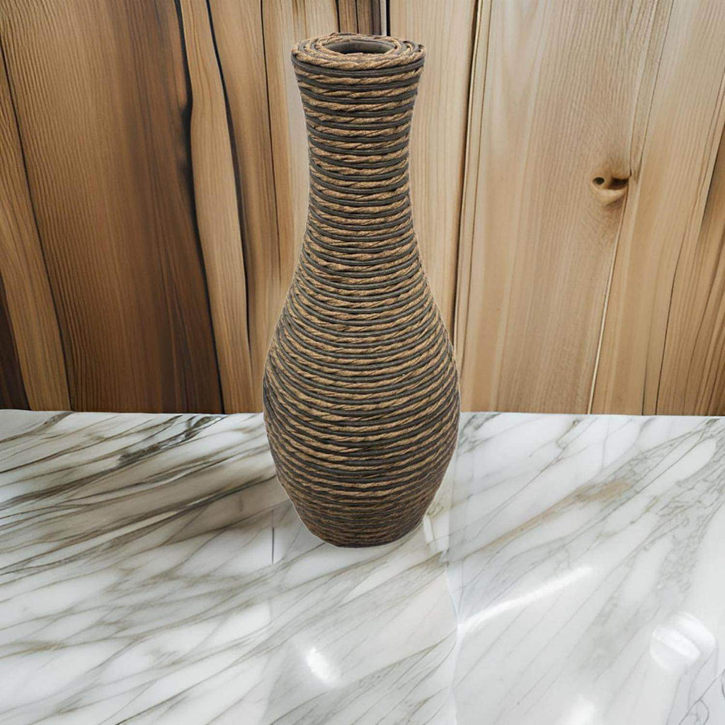 Jarron Florero Decorativo Tejido Rattan Moderno Café 50 CM - Fliperex