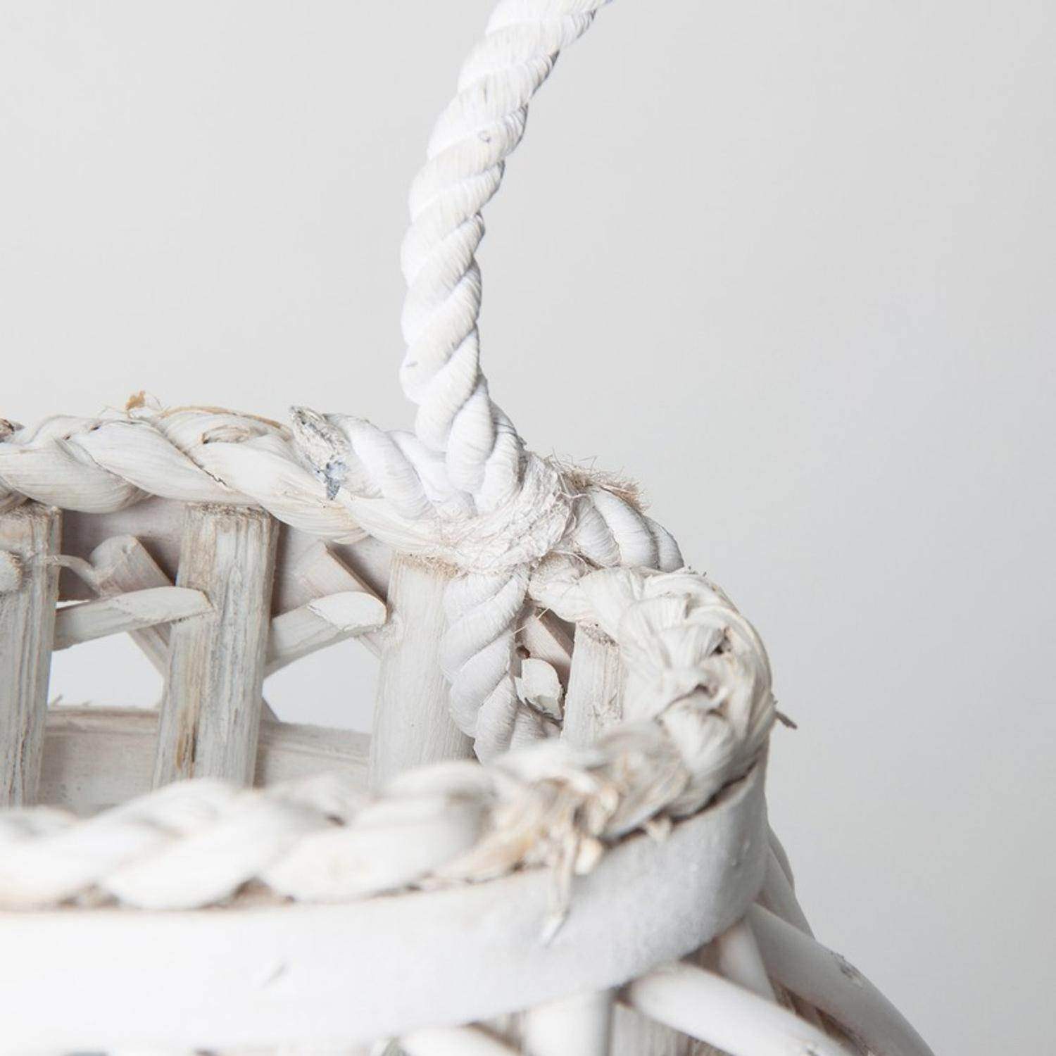 Candelabro Porta Vela Mimbre Rustico Redondo Terraza Blanco - Fliperex