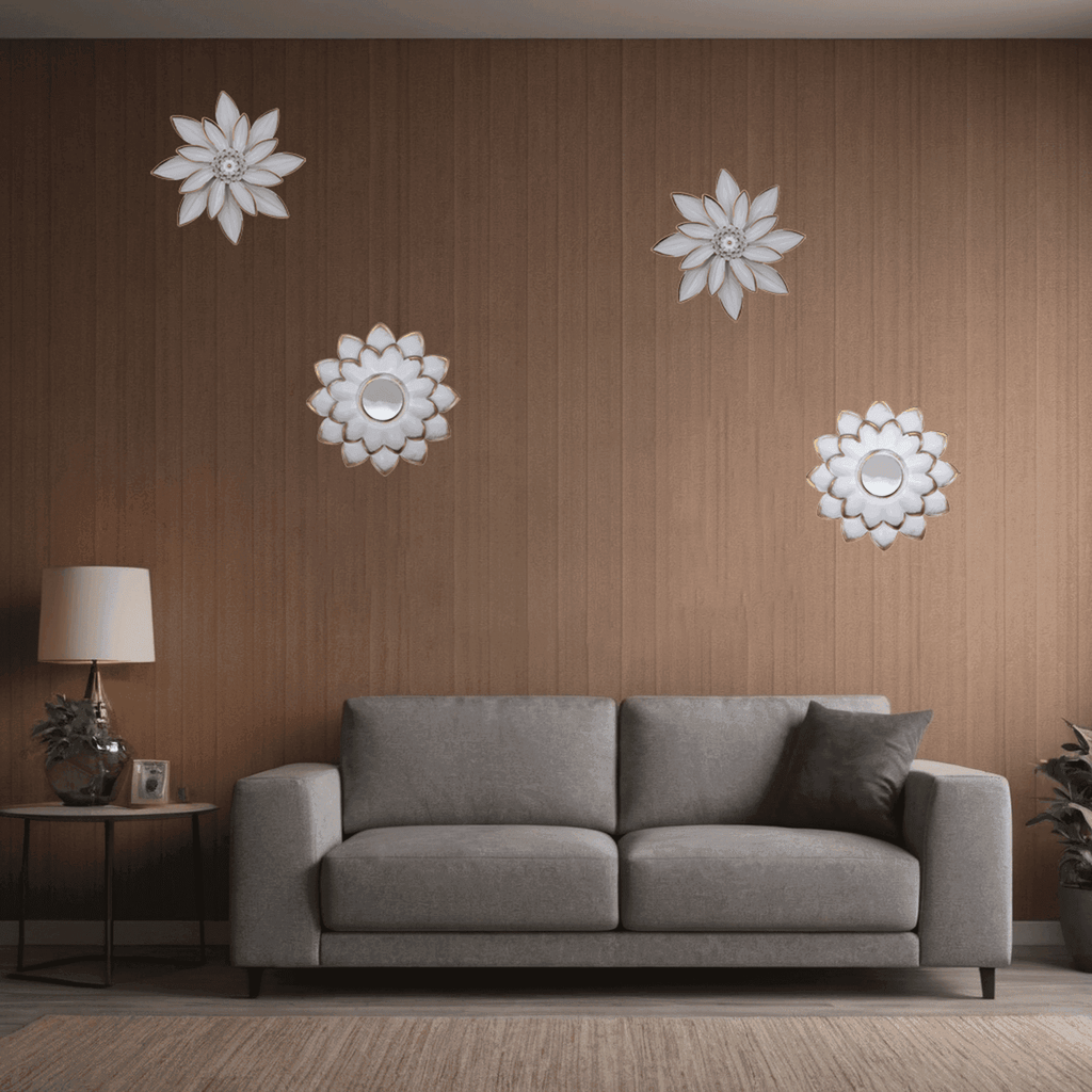 Set 4 Marcos De Espejos Flor De Loto Decorativo Blanco Deco - Fliperex