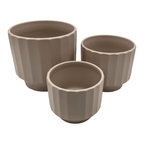 Set 3 Macetero Maceta De Ceramica Beige Lineas Verticales - Fliperex
