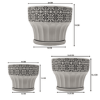 Set 3 Macetero Maceta De Ceramica Blanco Patrones Negro Alto - Fliperex